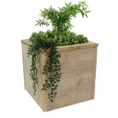 Oud steigerhouten plantenbak met planten 60x60x60